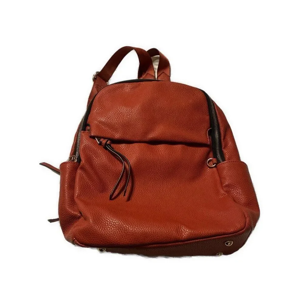 Russet Brown Red Medium Size Vegan Faux Leather Backpack
